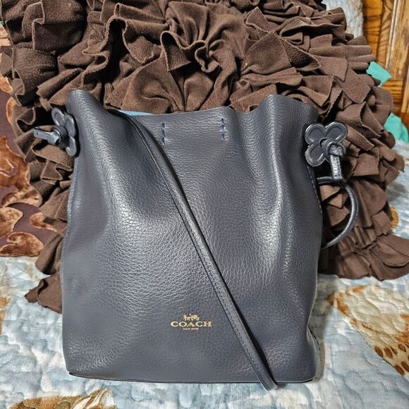 Coach Derby Leather Crossbody Bucket Bag in Navy Blue Leather - Picture 1 of 8